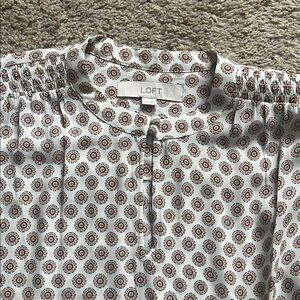 LOFT Geometric Print Top in White and Brown
